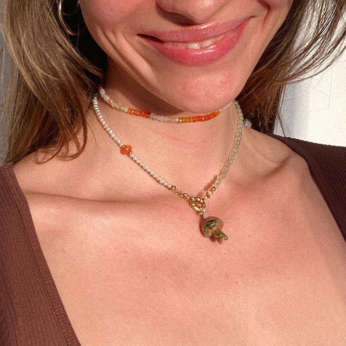 Mushroom Love Pendant Unakite - gold