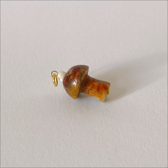 Mushroom Love Pendant Crazy Lace Agate - gold