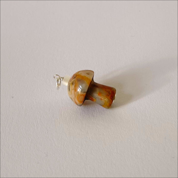 Mushroom Love Pendant Crazy Lace Agate - silver