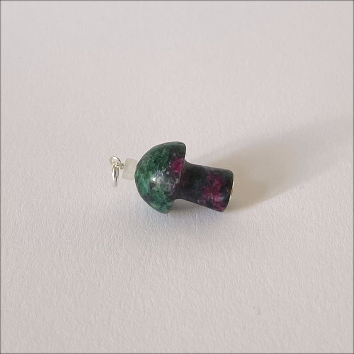 Mushroom Love Pendant Ruby in Zoisite - silver