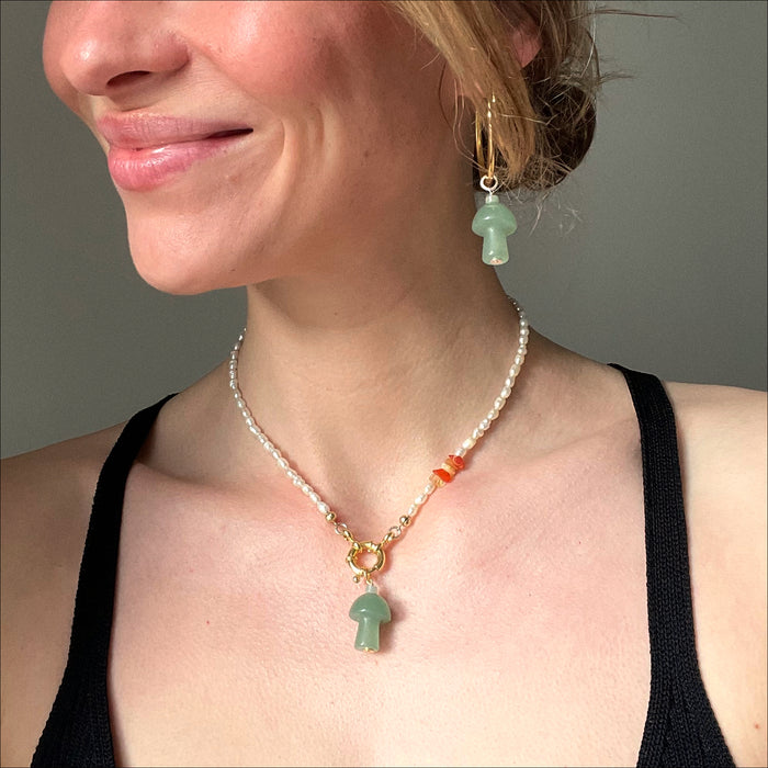Mushroom Love Pendant Green Aventurine - gold