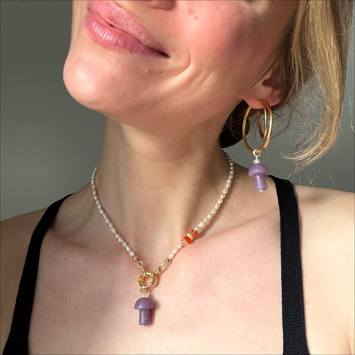 Mushroom Love Pendant Lepidolite - gold
