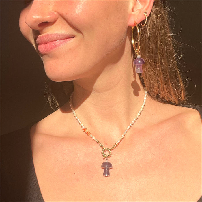 Mushroom Love Pendant Amethyst - gold