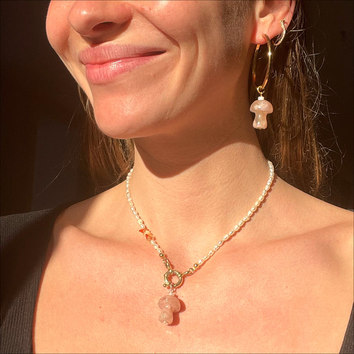 Mushroom Love Pendant Cherry Blossom - gold